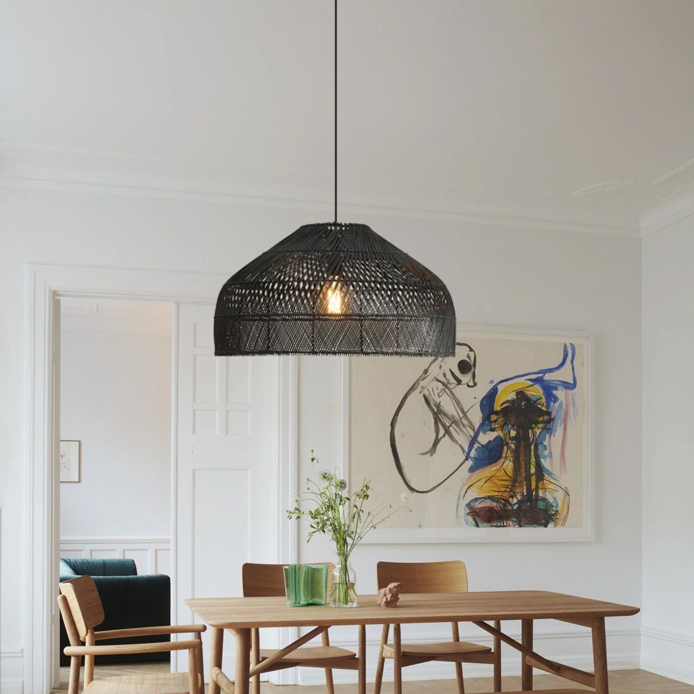 Hand-Woven Pendant Light Fixture Farmhouse Basket Hanging Lamp Chandelier for Kitchen