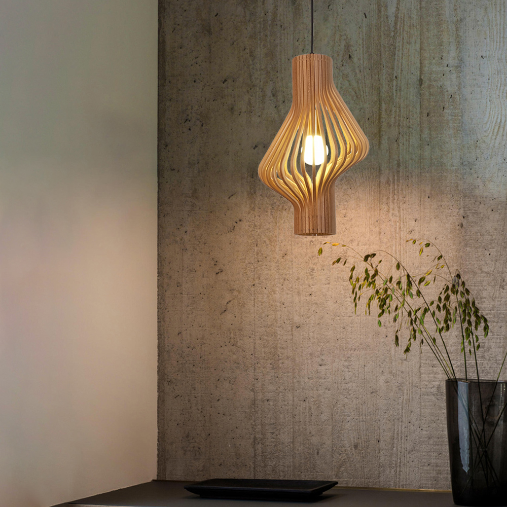 Creative Curved Surface Wooden Pendant Light Designer Art Light B&B Bedside Lamp