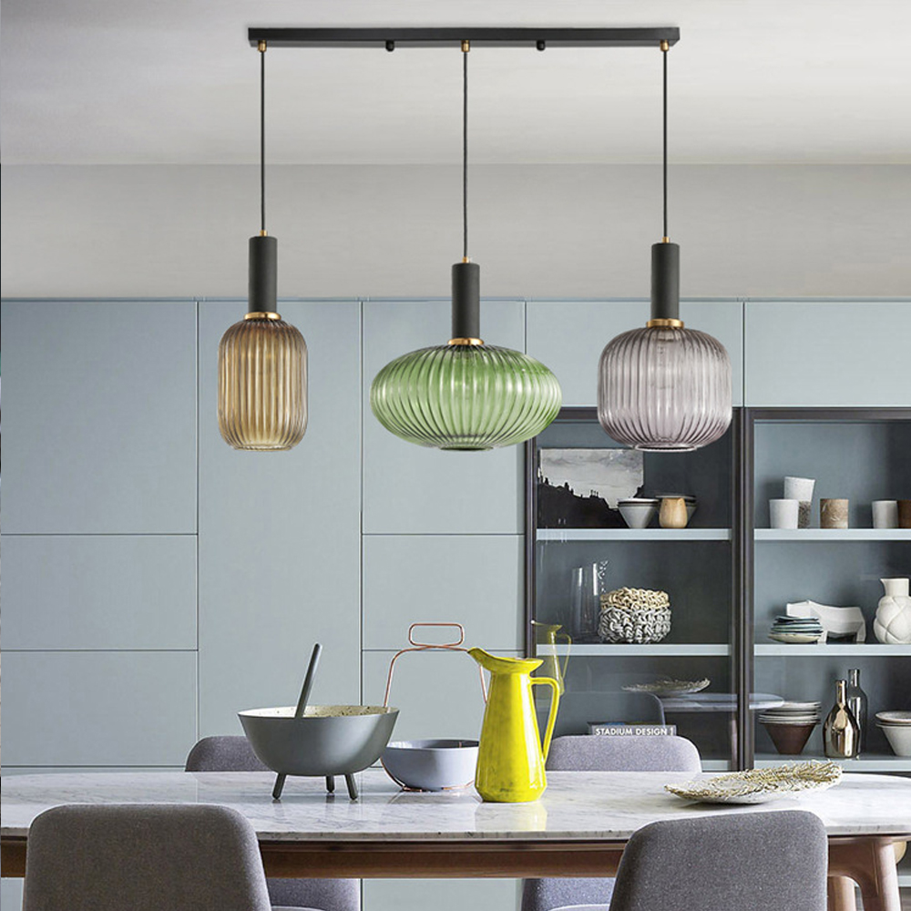 Dark Green Small Glass Pendant Light Kitchen Island Restaurant Retro Chandelier American Home Lighting