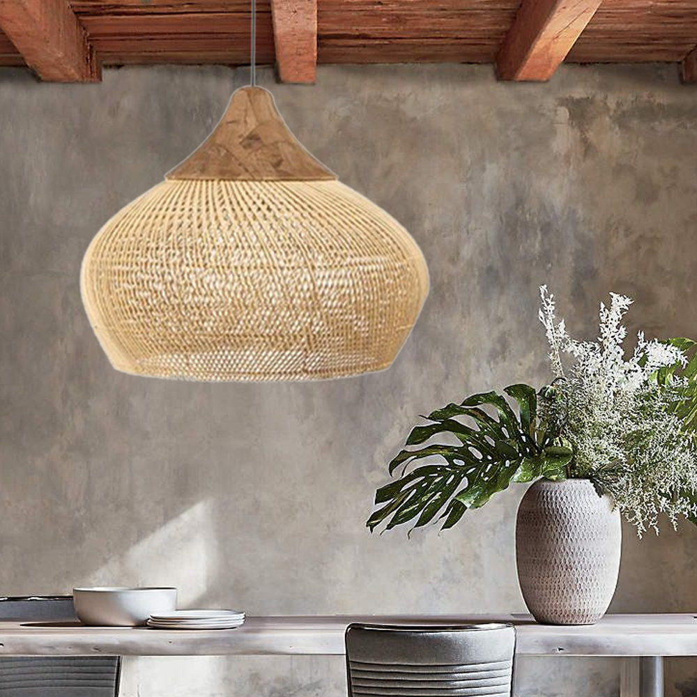 Wabi-sabi Retro Rattan Weaving Pendant Light Southeast Asian Restaurant Chandelier