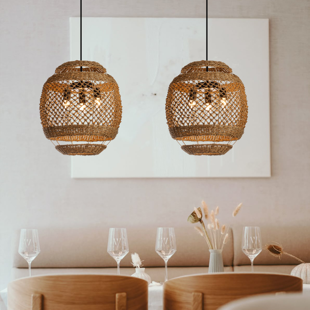 Minimal Furniture Handmade Seagrass Pendant Light Dining Studio 3-light Wabi-sabi Lamp