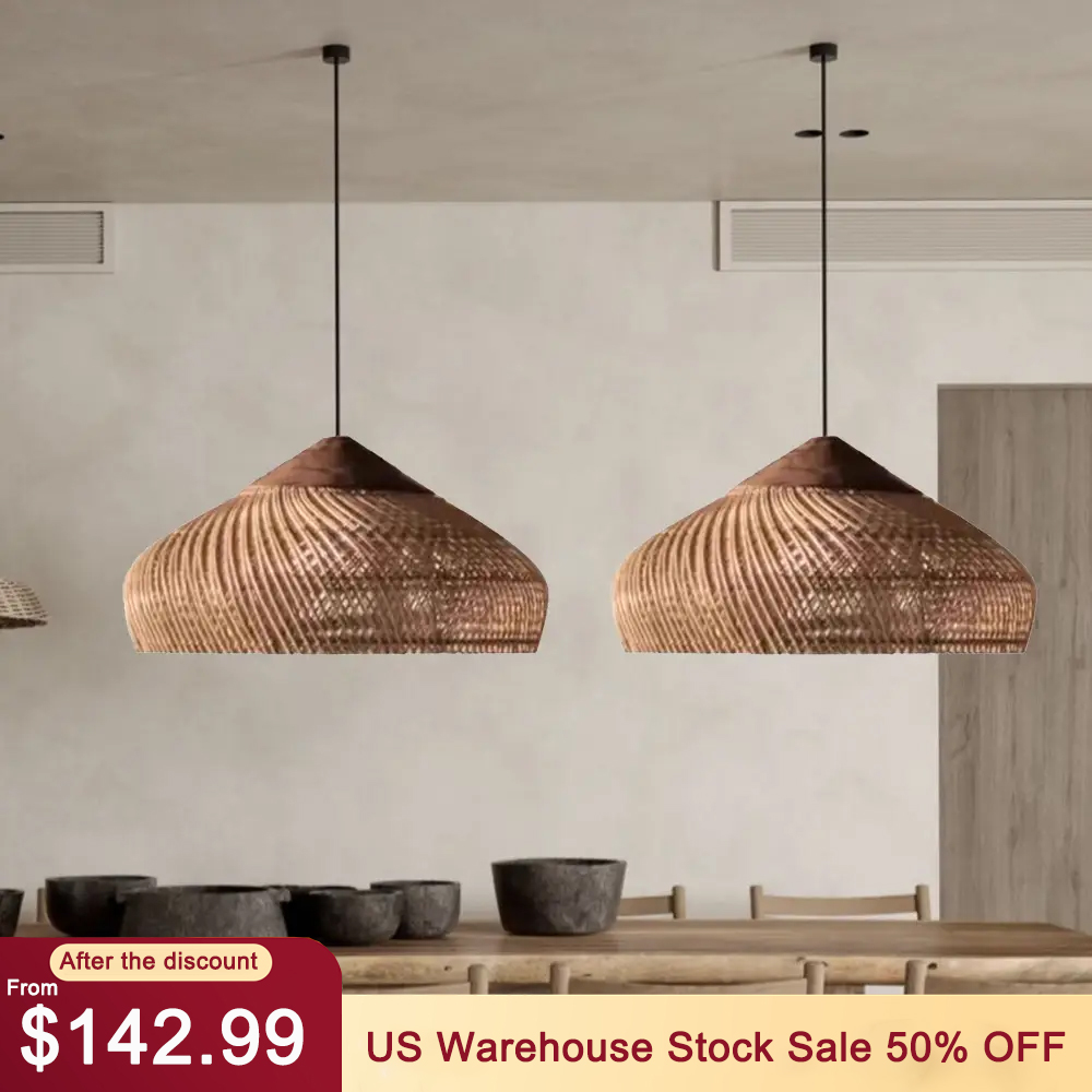 Dining Room Chandelier Retro Handmade Rattan Lighting Fixture