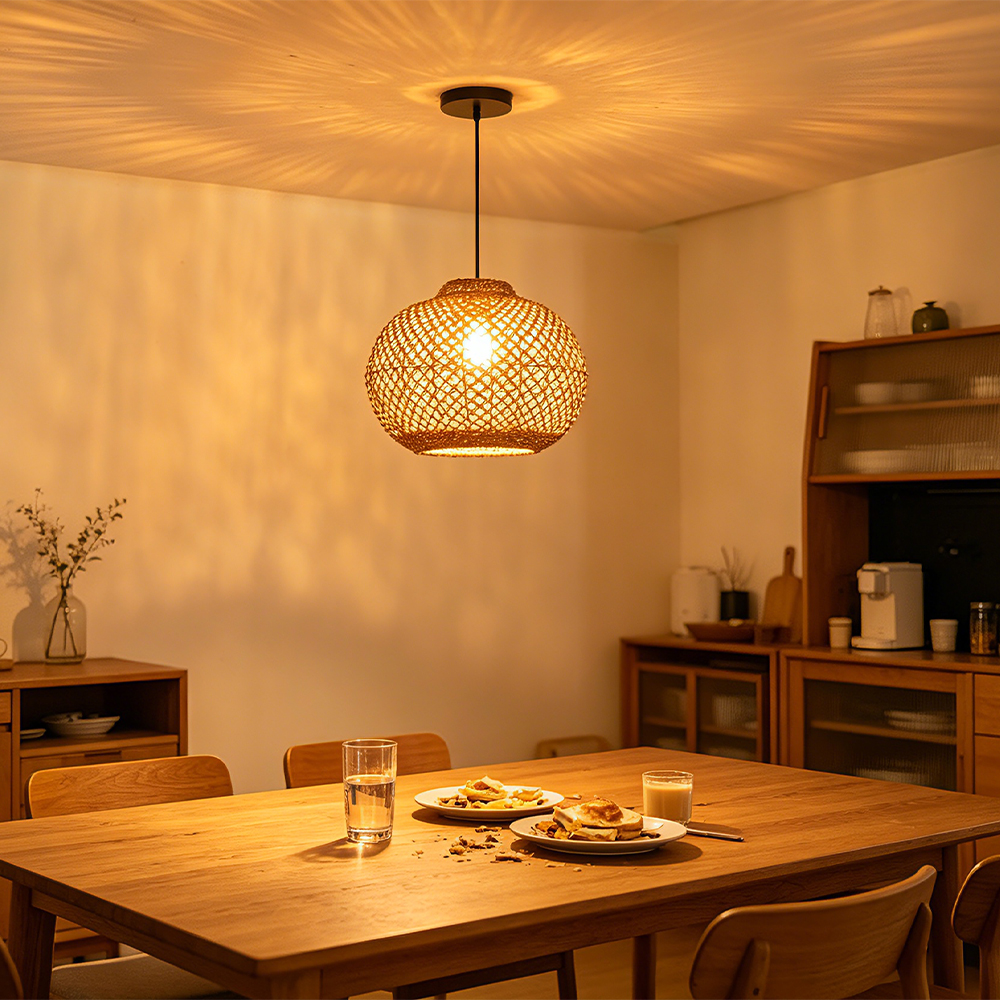 Rustic Rattan Seagrass Pendant Lights Wabi-sabi Dining Room Chandelier