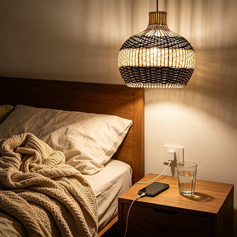 Sophisticated Black and White Rattan Pendant Light Interior Kitchen Island Design