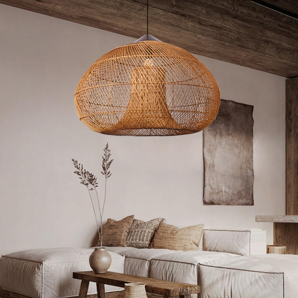 Wabi Sabi Style Retro Dining Room Chandelier Rattan Zen Pendant Light