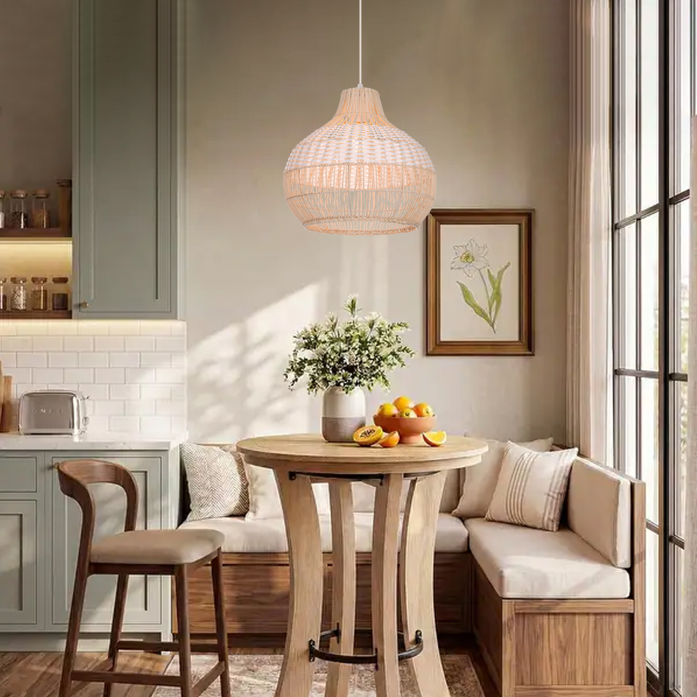 White Rattan Pendant Light Woven Rattan Lampshade