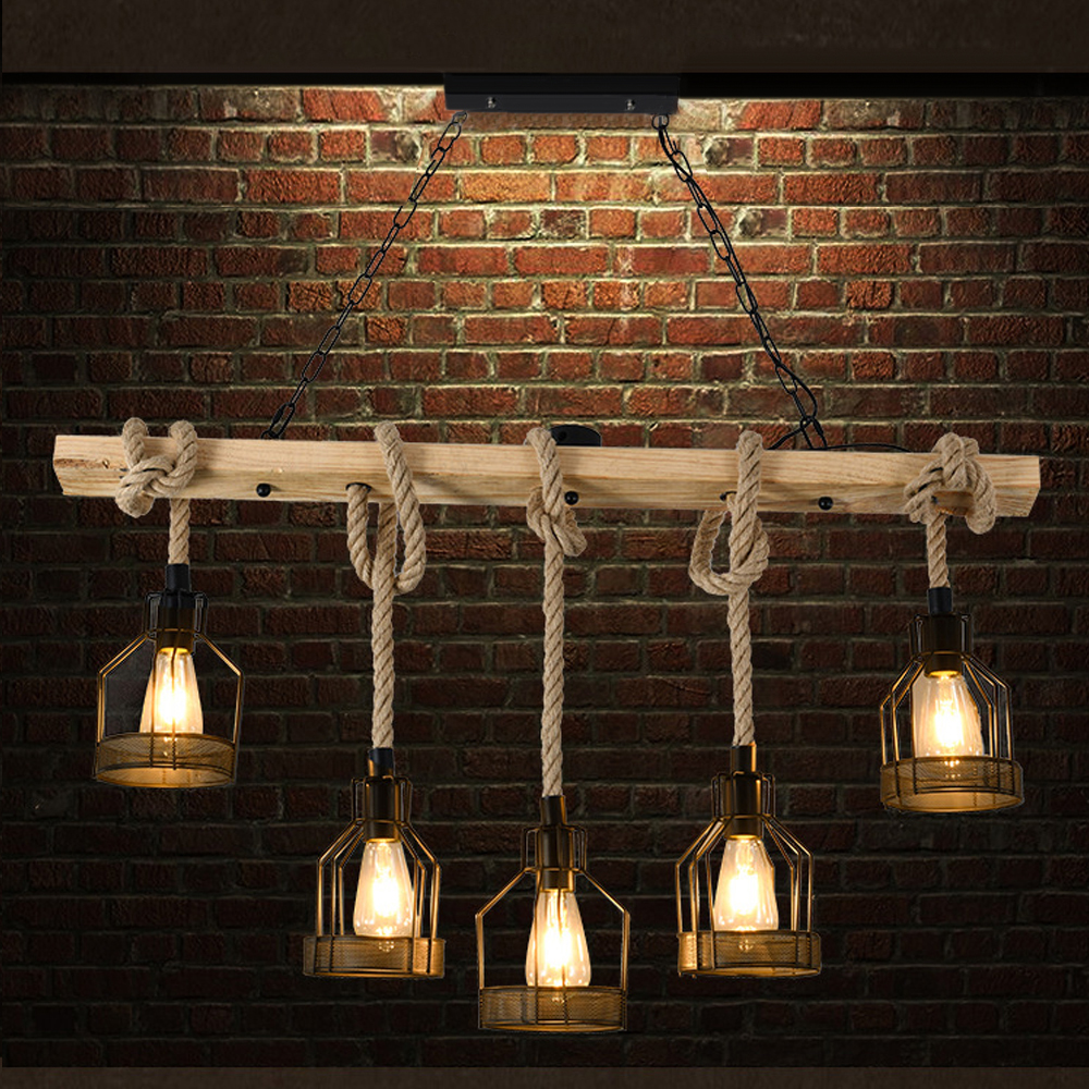 Restaurant Cafe Vintage Hemp Rope Chandelier Industrial Style Lighting Fixtures