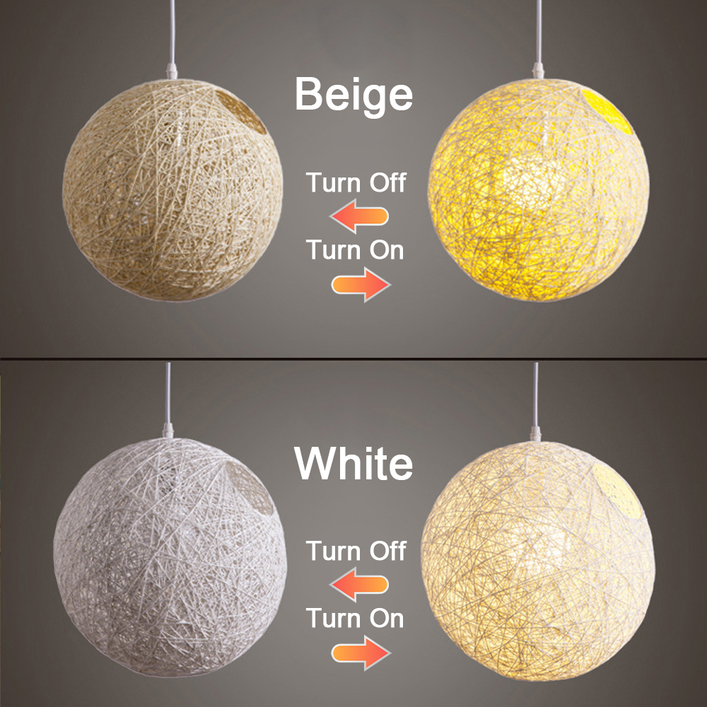 Modern Minimalist Restaurant Decor Rattan Pendant Light Hemp Rope Sphere Lighting