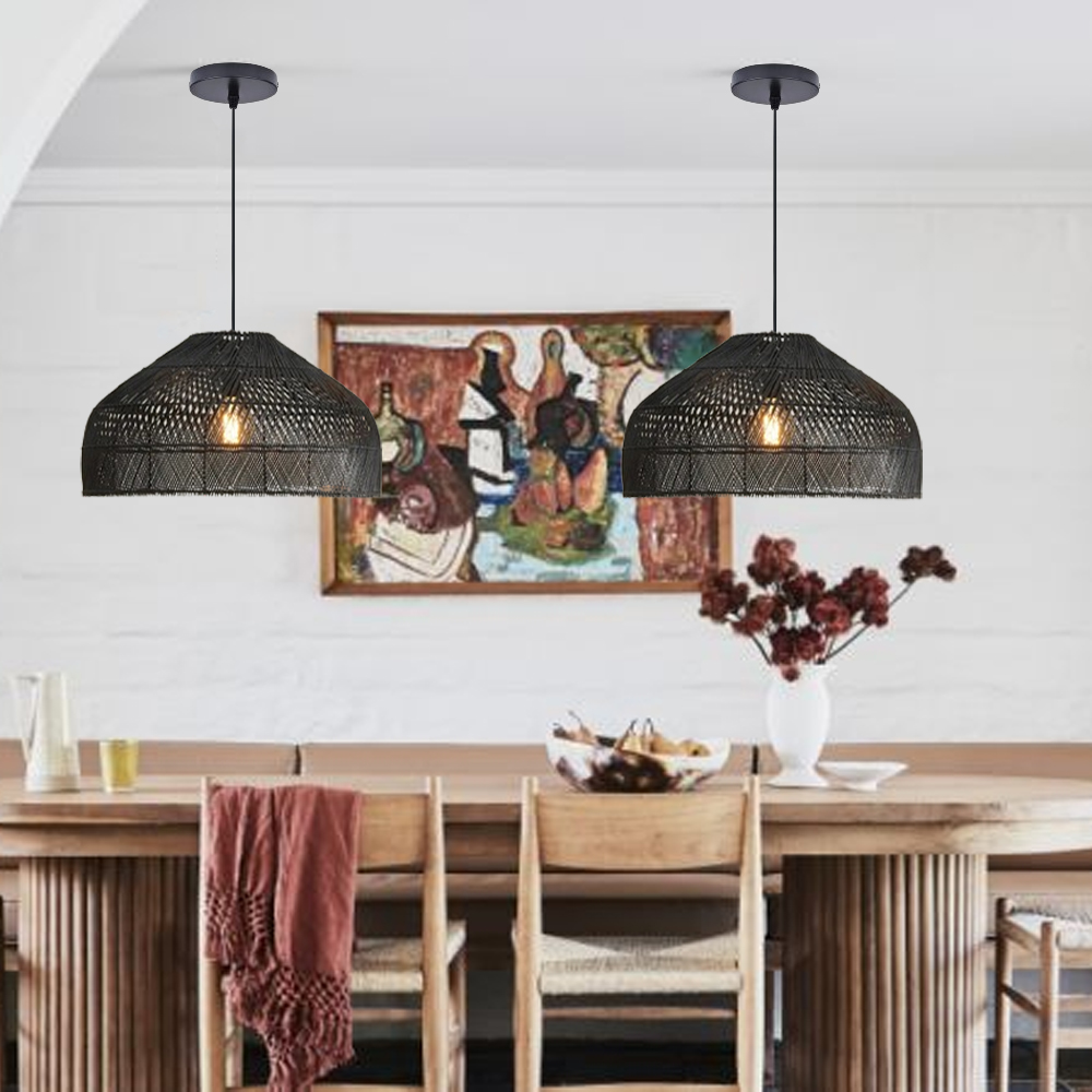 Hand-Woven Pendant Light Fixture Farmhouse Basket Hanging Lamp Chandelier for Kitchen