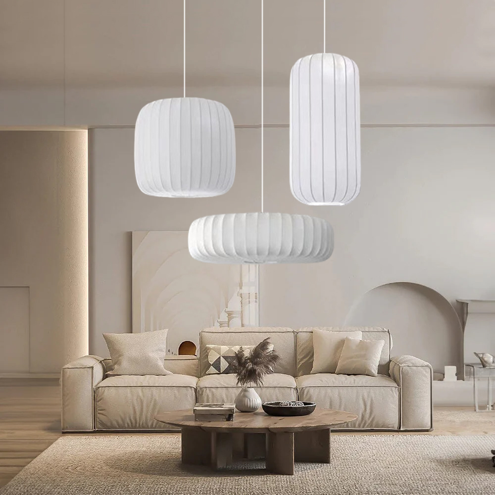 Wabi-Sabi Style Japanese Simple Imitation Silk Pendant Lights Living Room Combination Lamps