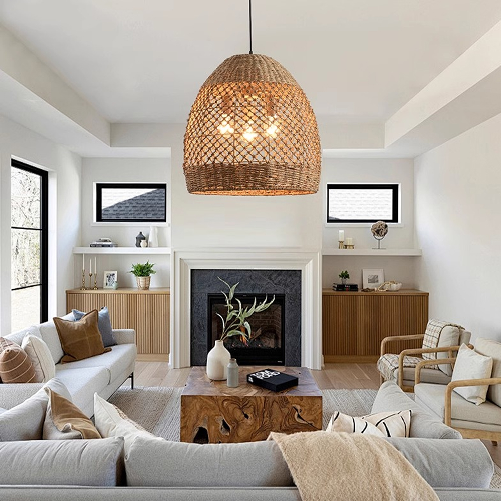 Natural Seagrass Lampshade Rattan Pendant Light Handmade Lamp Fixture