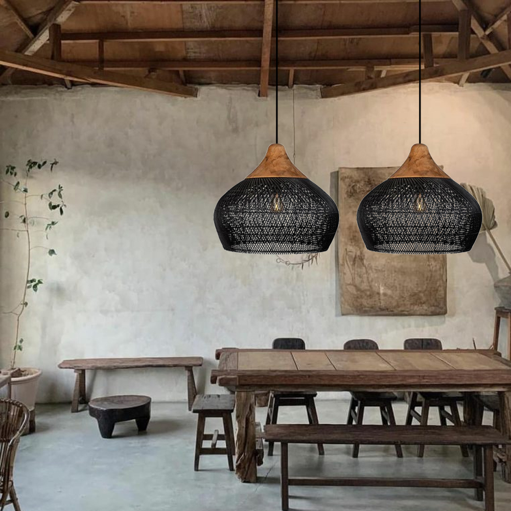 Wabi-sabi Retro Rattan Weaving Pendant Light Southeast Asian Restaurant Chandelier