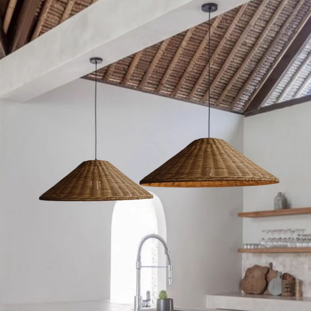 Homestay Southeast Asian Rattan Chandelier Restaurant Straw Hat Lampshade