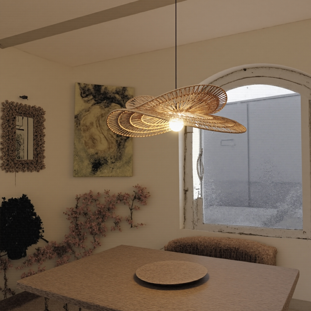 Handwoven Wabi-sabi Rattan Pendant Light Retro B&B Bedroom Living Room Creative Restaurant Chandelier