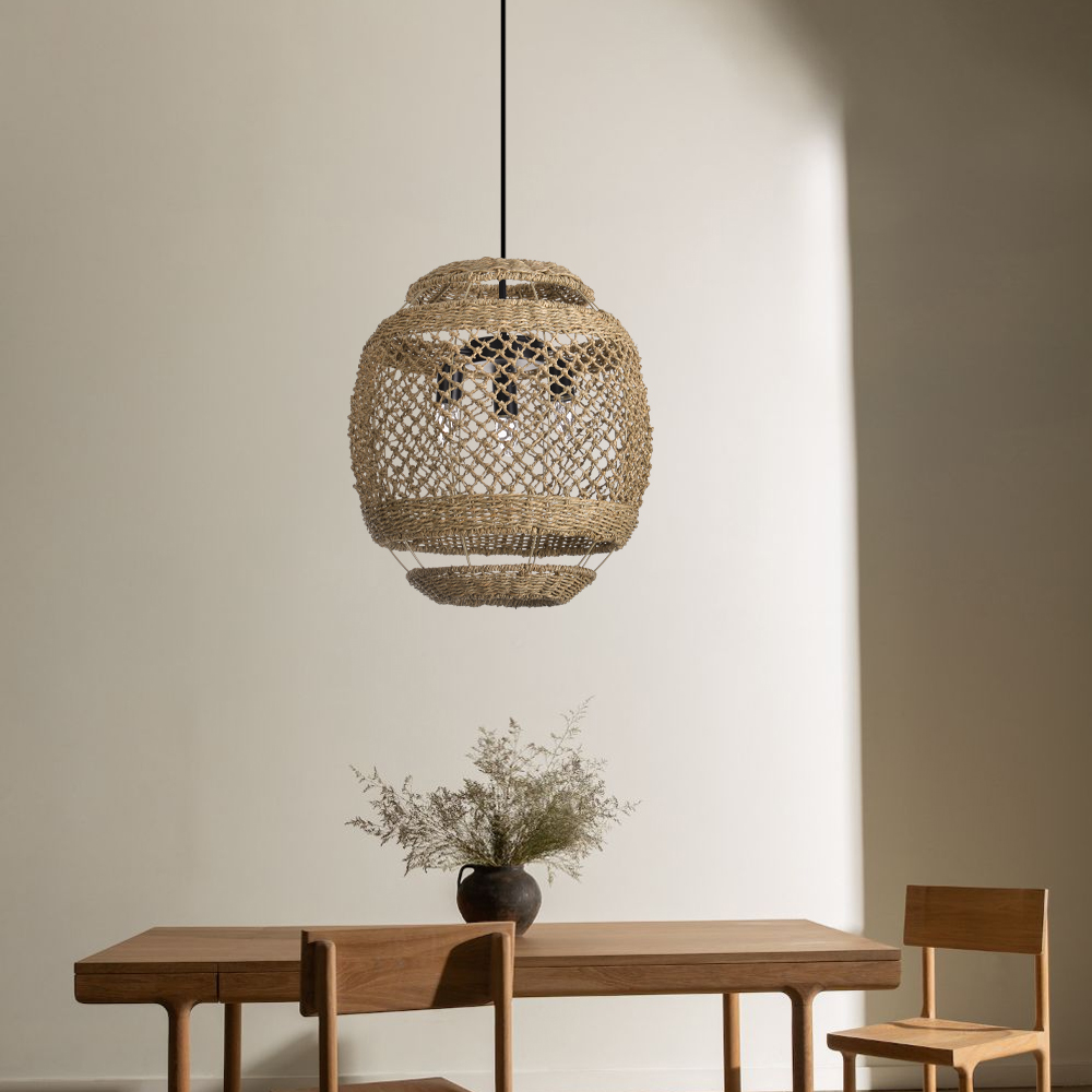 Minimal Furniture Handmade Seagrass Pendant Light Dining Studio 3-light Wabi-sabi Lamp