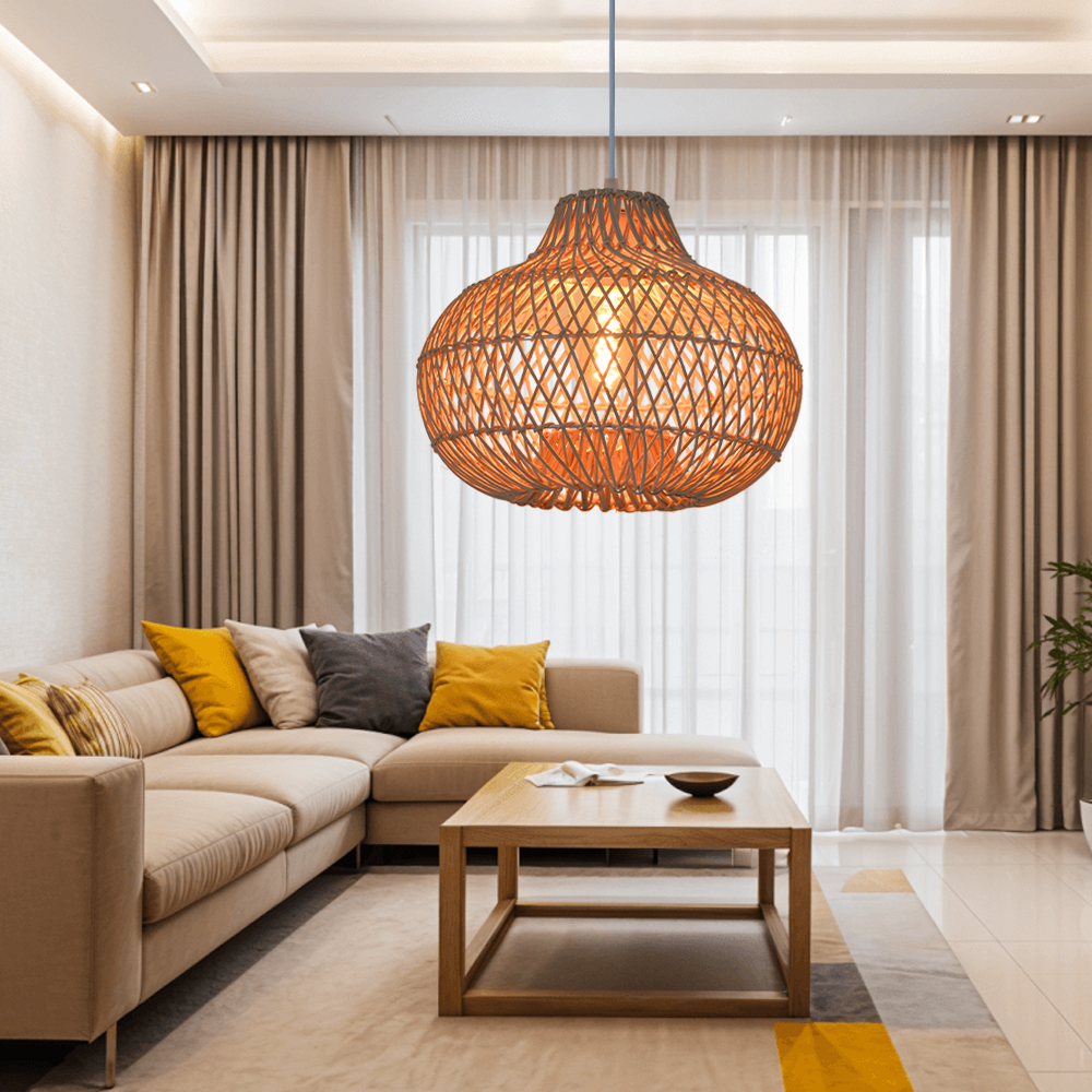 Minimalist Kitchen Counter Rattan Pendant Light Living Room Decor Lampshade