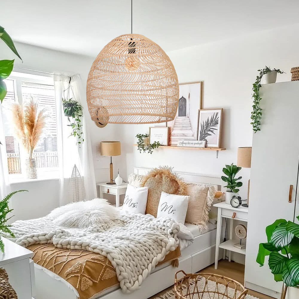 Scandinavian Artisan Pendant Rattan Lighting Fixture for Bedroom Dining Room