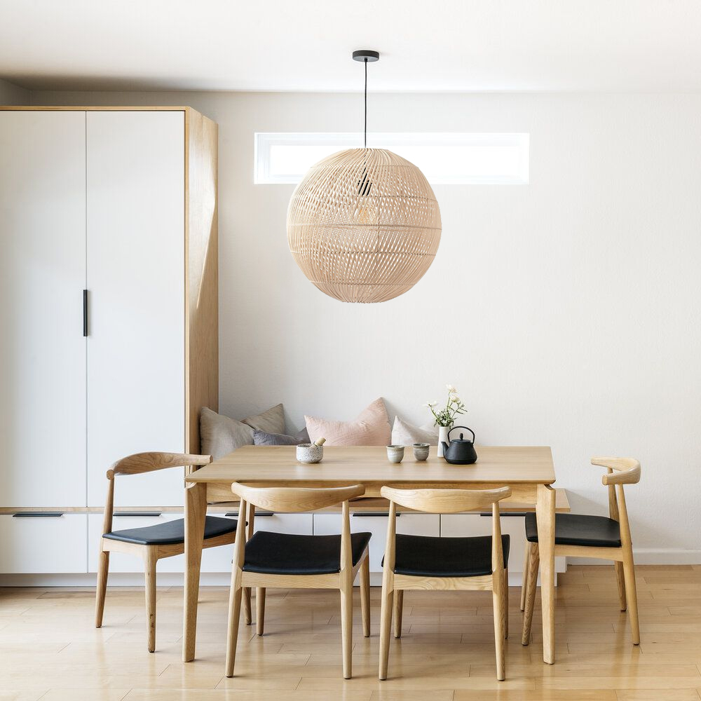 Round Natural Handmade Rattan Chandelier for Living Room