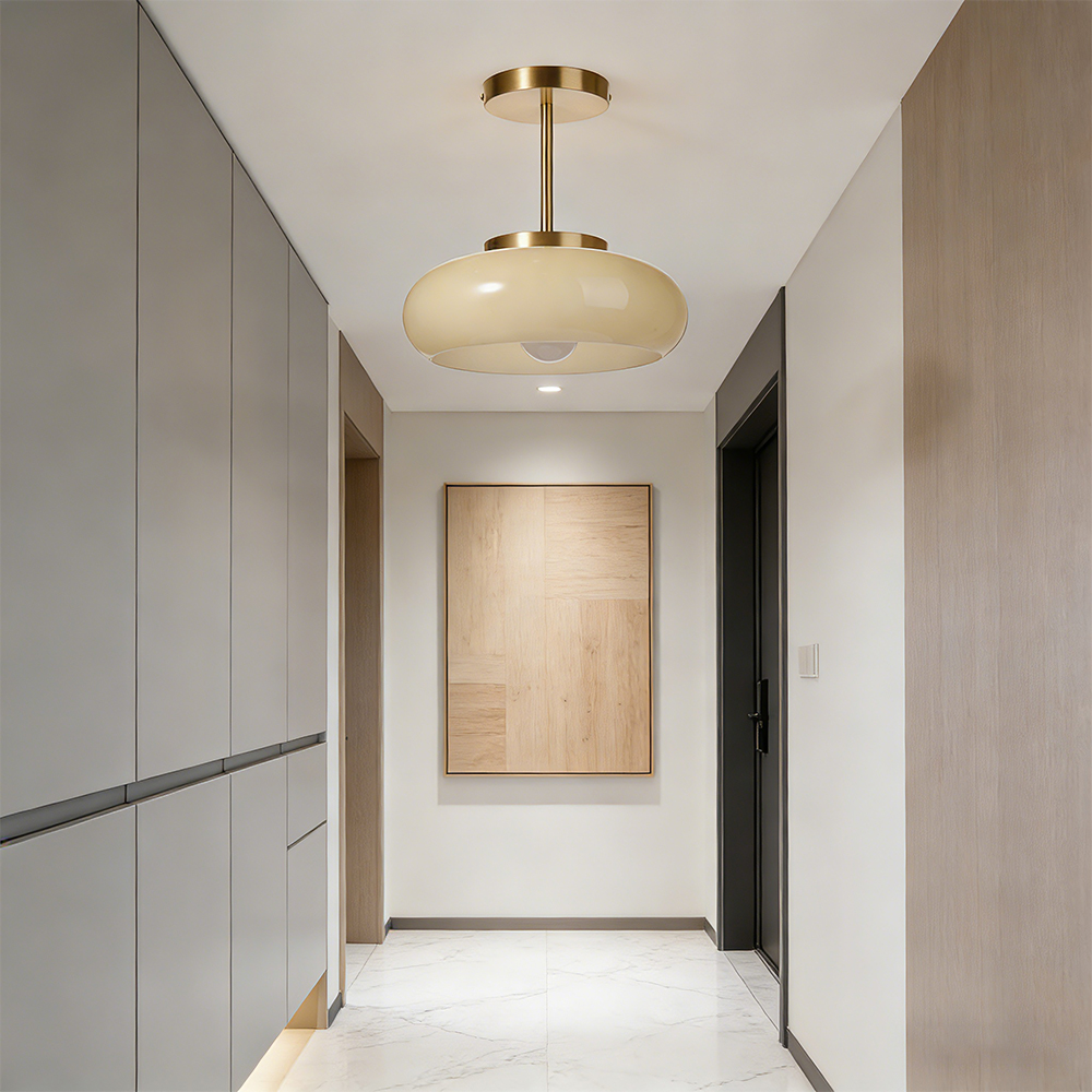 Bauhaus Round Beige Ceiling Light Semi Flush Mount Entryway Lighting