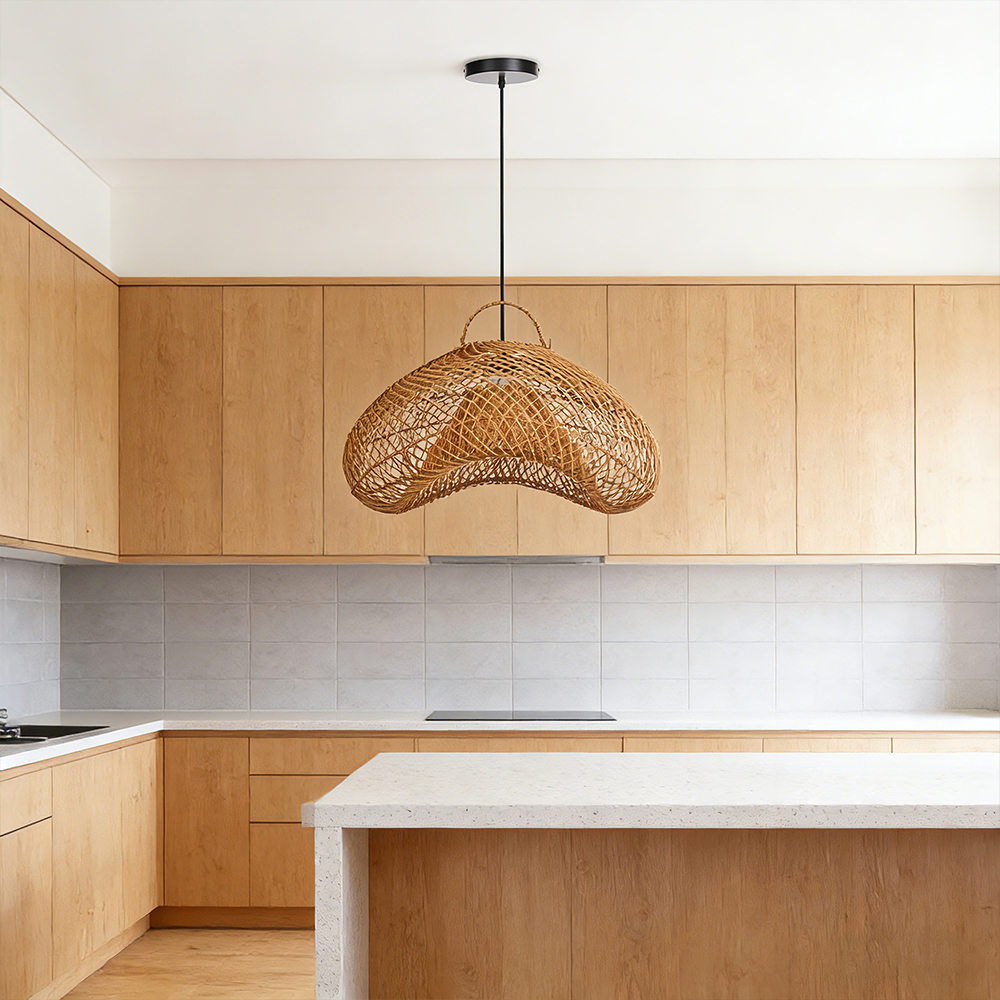Natural Dark Wicker Rattan Pendant Light Unique Kitchen Island Chandelier