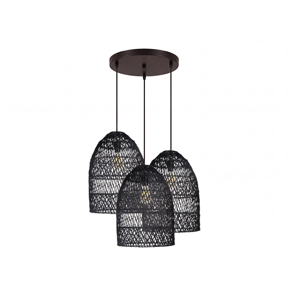 Intricate Black Rattan Lattice Light Artistic Hanging Shade for Dining Room