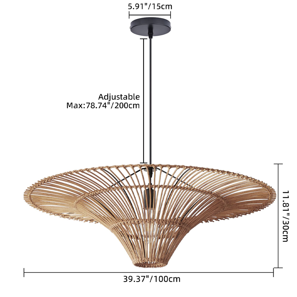 Large Modern Rattan Pendant Light Ceiling Lampshade Wabi-sabi Chandelier