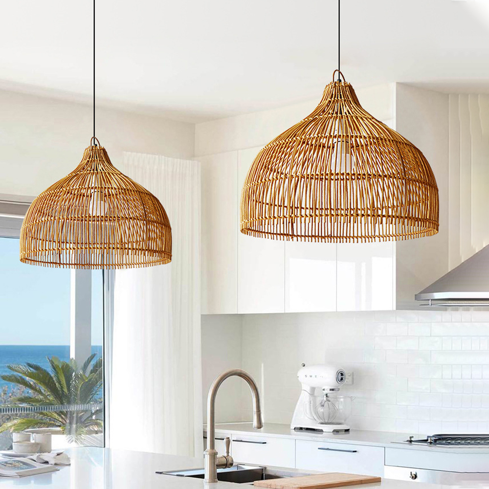 Japanese Rattan Hanging Lamp Simple Hand-woven Dining Room Kitchen Rattan Light Fixture