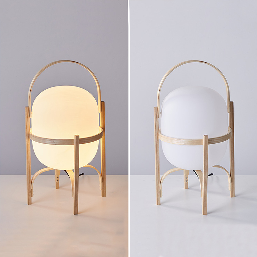 Simple Japanese Solid Wood Floor Lamp Designer Basket Glass Table Lamp Bedside Light