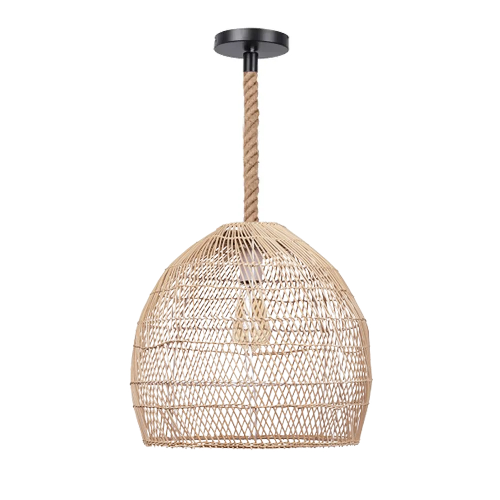 Balinese Natural Rattan Pendant Light for Dining Room Woven Rope Hanging Ceiling Lamp Shade