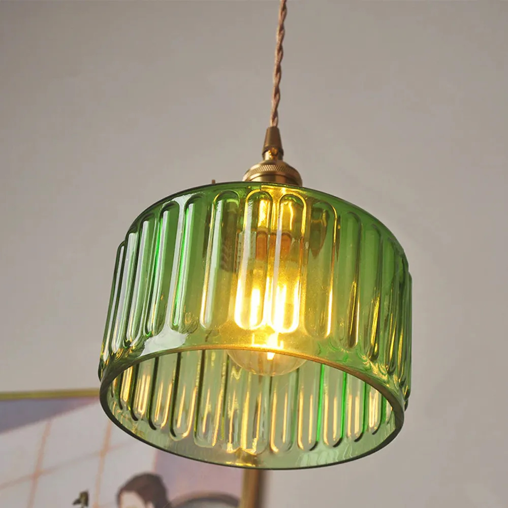 French Retro Brass Glass Chandelier Dining Room Single Head Small Pendant Lamp