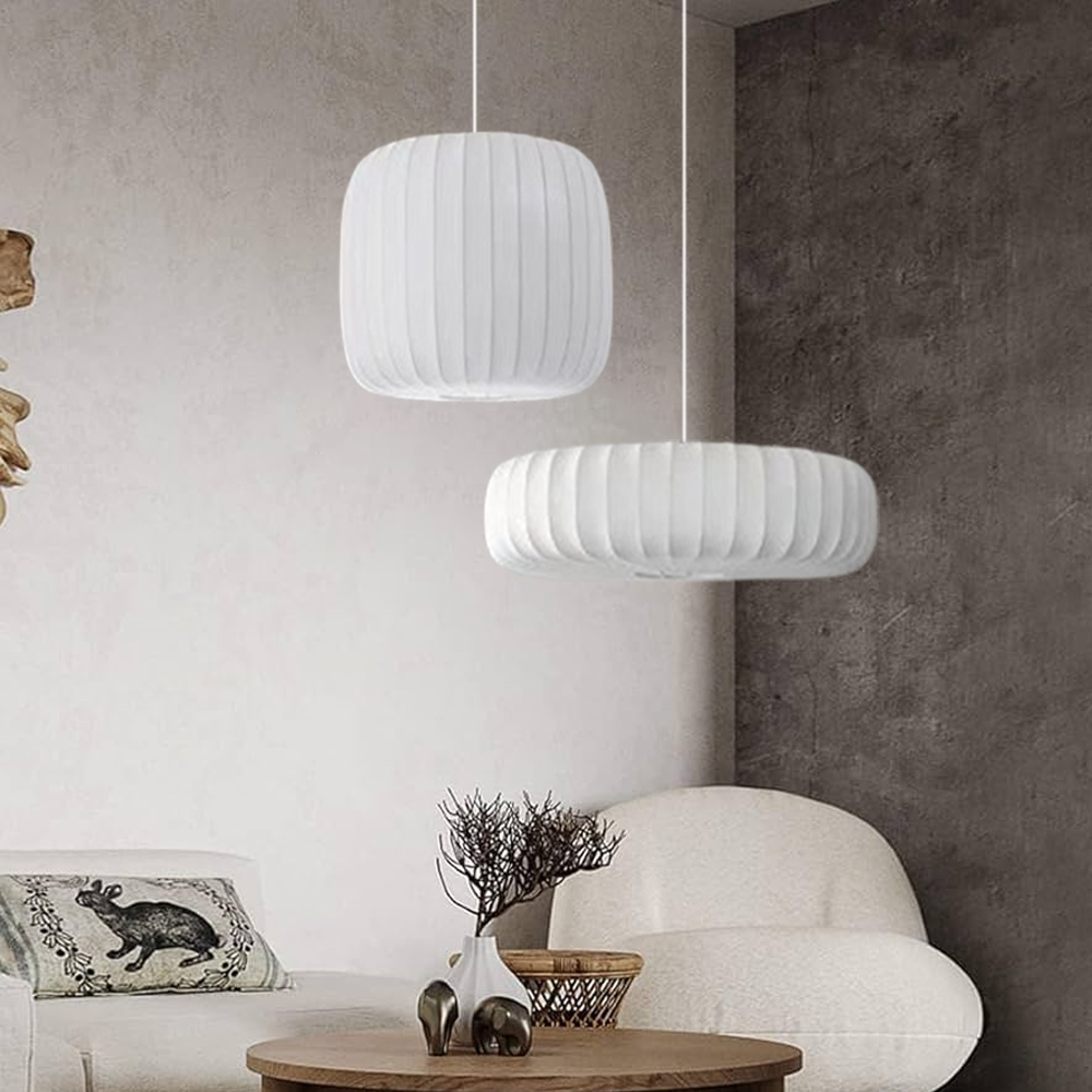 Wabi-Sabi Style Japanese Simple Imitation Silk Pendant Lights Living Room Combination Lamps