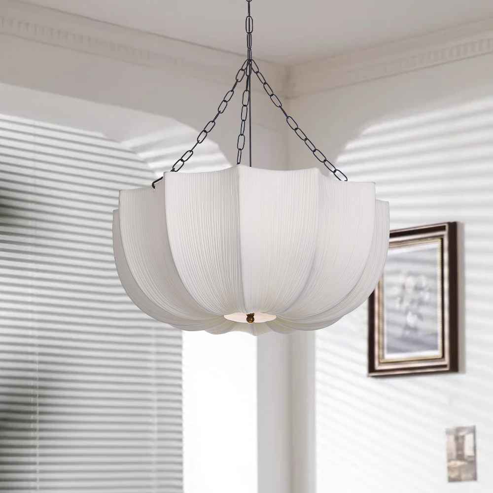 French Vintage Fabric Pendant Light Wabi-sabi Dining Room Decorative Lamps