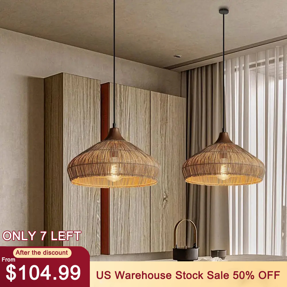 Wabi-sabi Retro Woven Wicker Light Fixture