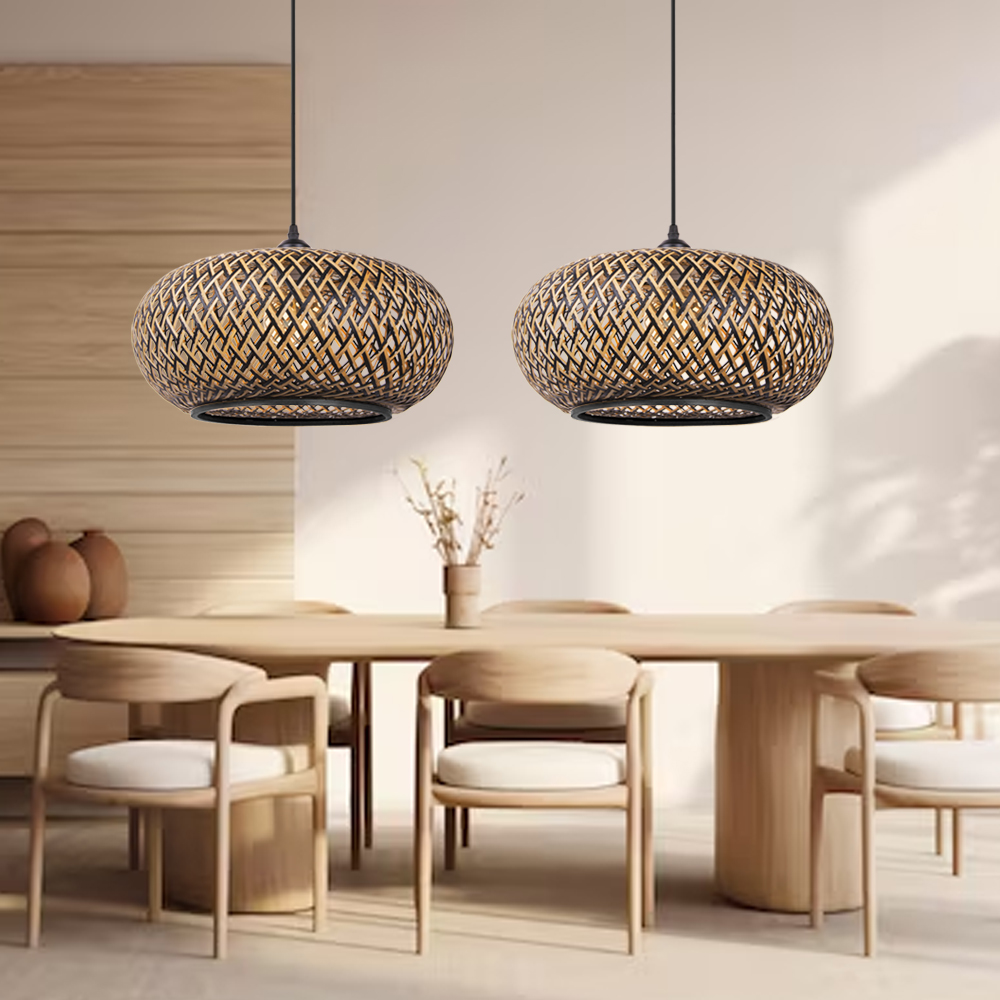 Black Bamboo Woven Lantern Pendant Light for Dining Room