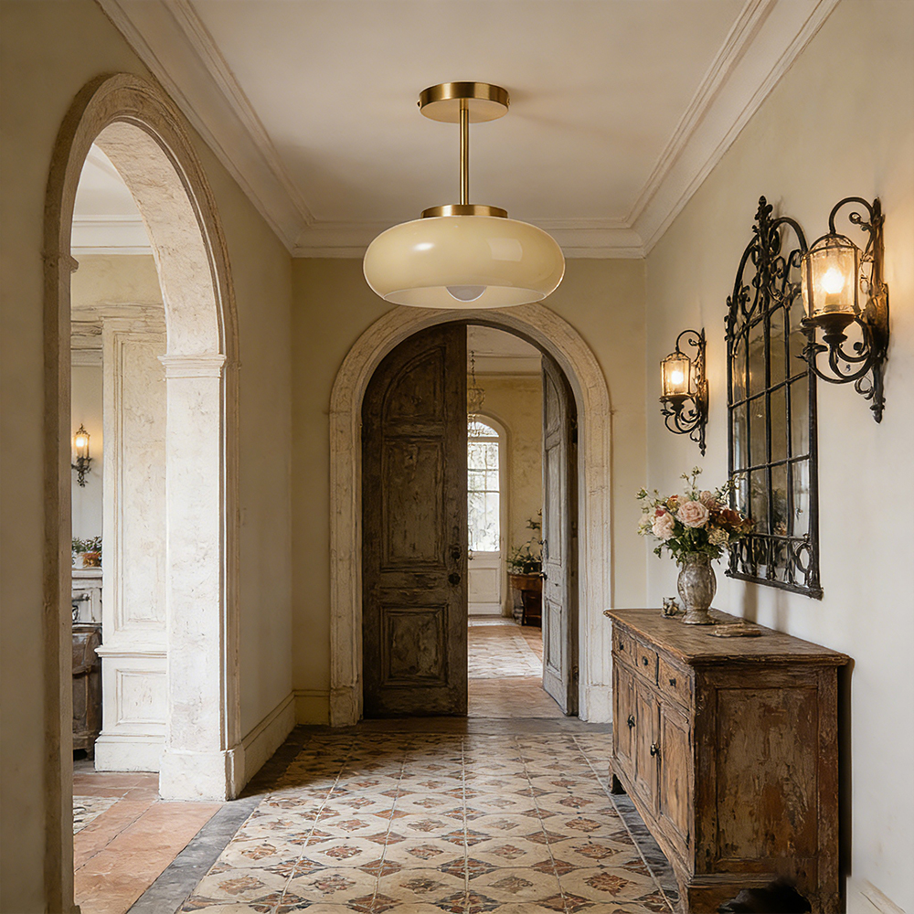 Bauhaus Round Beige Ceiling Light Semi Flush Mount Entryway Lighting