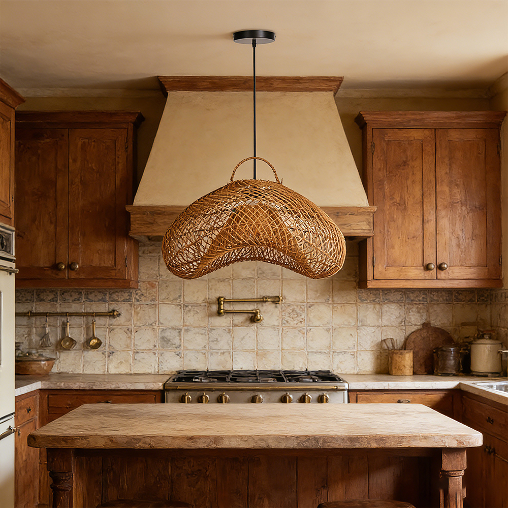 Natural Dark Wicker Rattan Pendant Light Unique Kitchen Island Chandelier