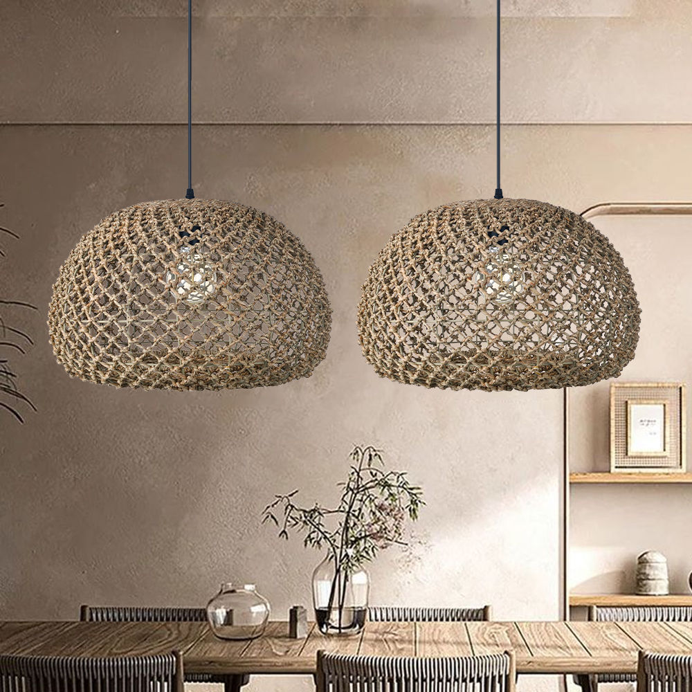 Farmhouse Kitchen Island Chandeliers Wicker Coastal Hanging Pendant Lighting for Restaurants