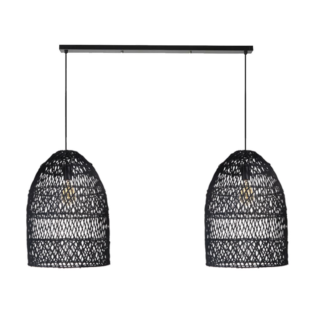 Intricate Black Rattan Lattice Light Artistic Hanging Shade for Dining Room