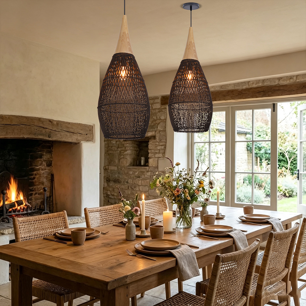 Coastal Rattan Woven Pendant Light  Farmhouse Artisan Natural Lighting for Dining Rooms