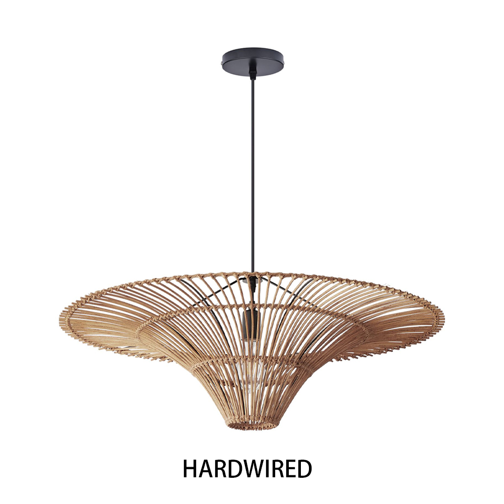 Large Modern Rattan Pendant Light Ceiling Lampshade Wabi-sabi Chandelier