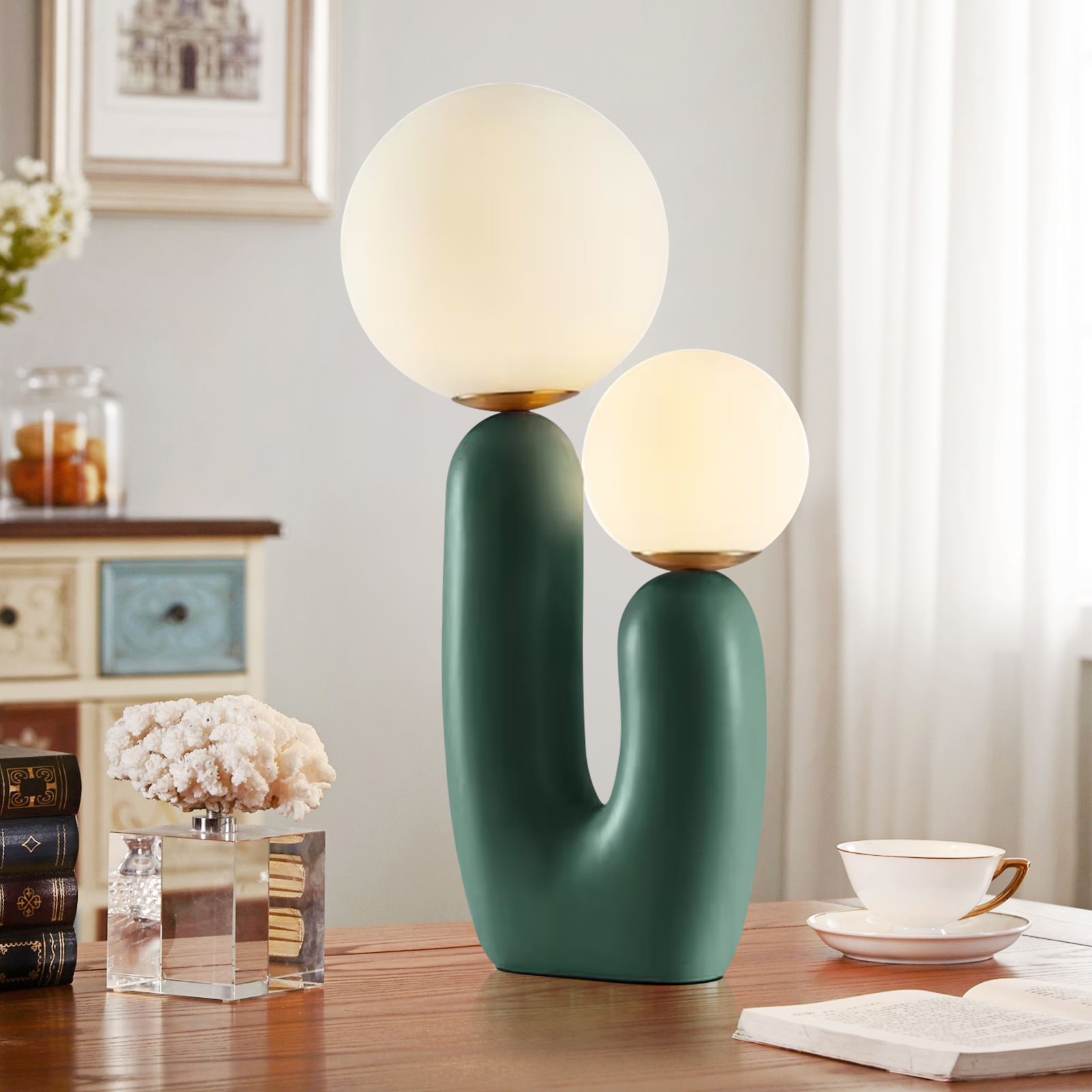 Retro Traditional Vintage Decorative Green Table Lamp for Livingroom Bedroom