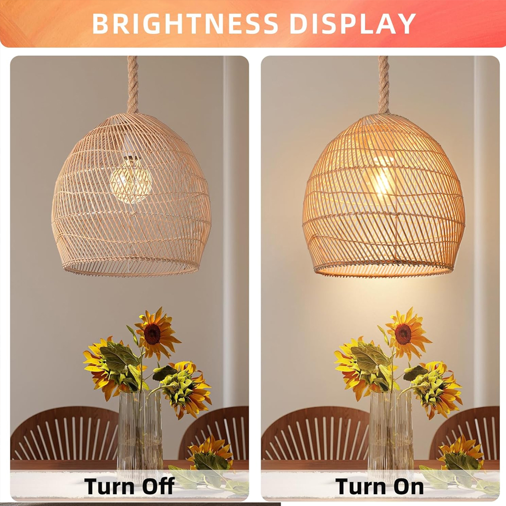 Japandi Rattan Lampshade Hand Wicker Chandelier for Kitchen Dining Room