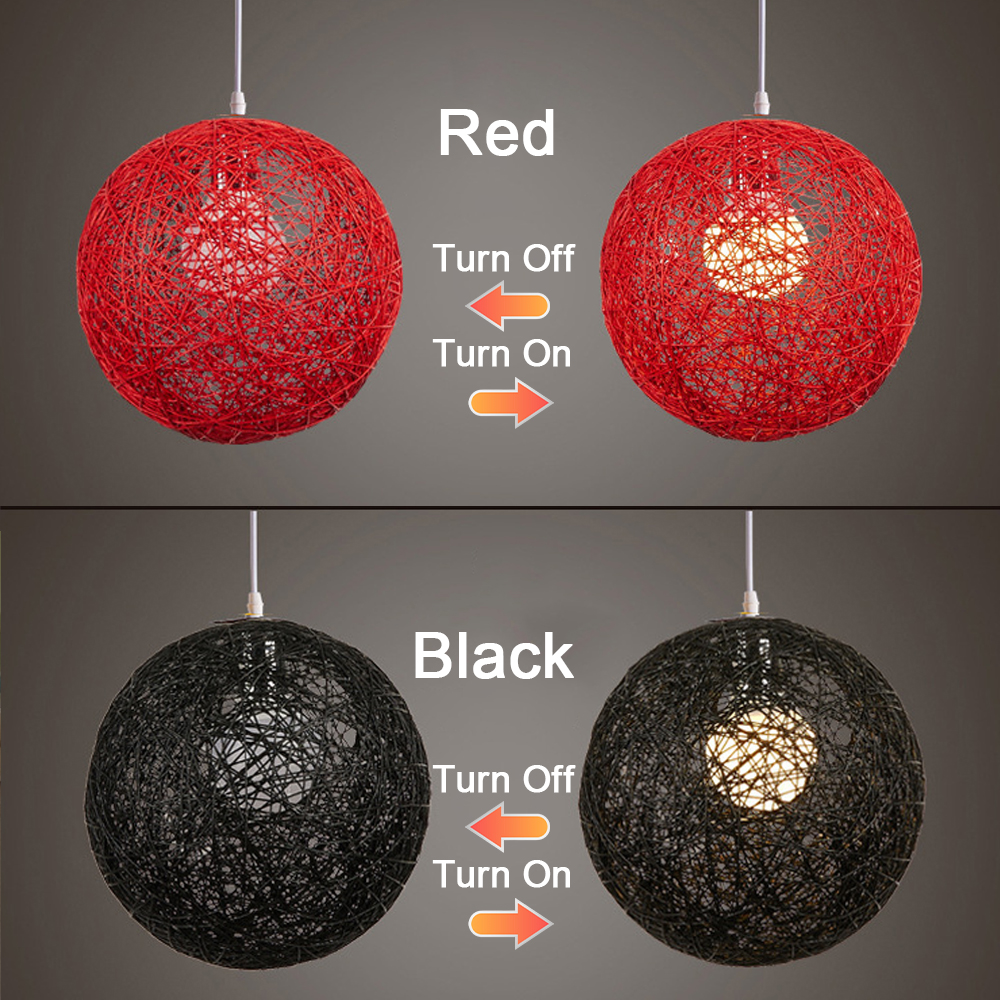 Modern Minimalist Restaurant Decor Rattan Pendant Light Hemp Rope Sphere Lighting