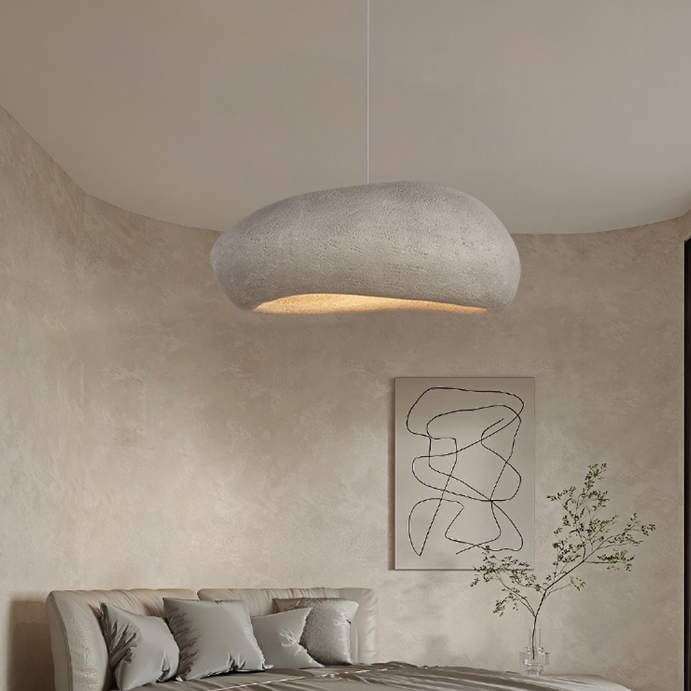 30“ Oversize Wabi Sabi Pendant Light Handmade Micro Cement Villa Lamp