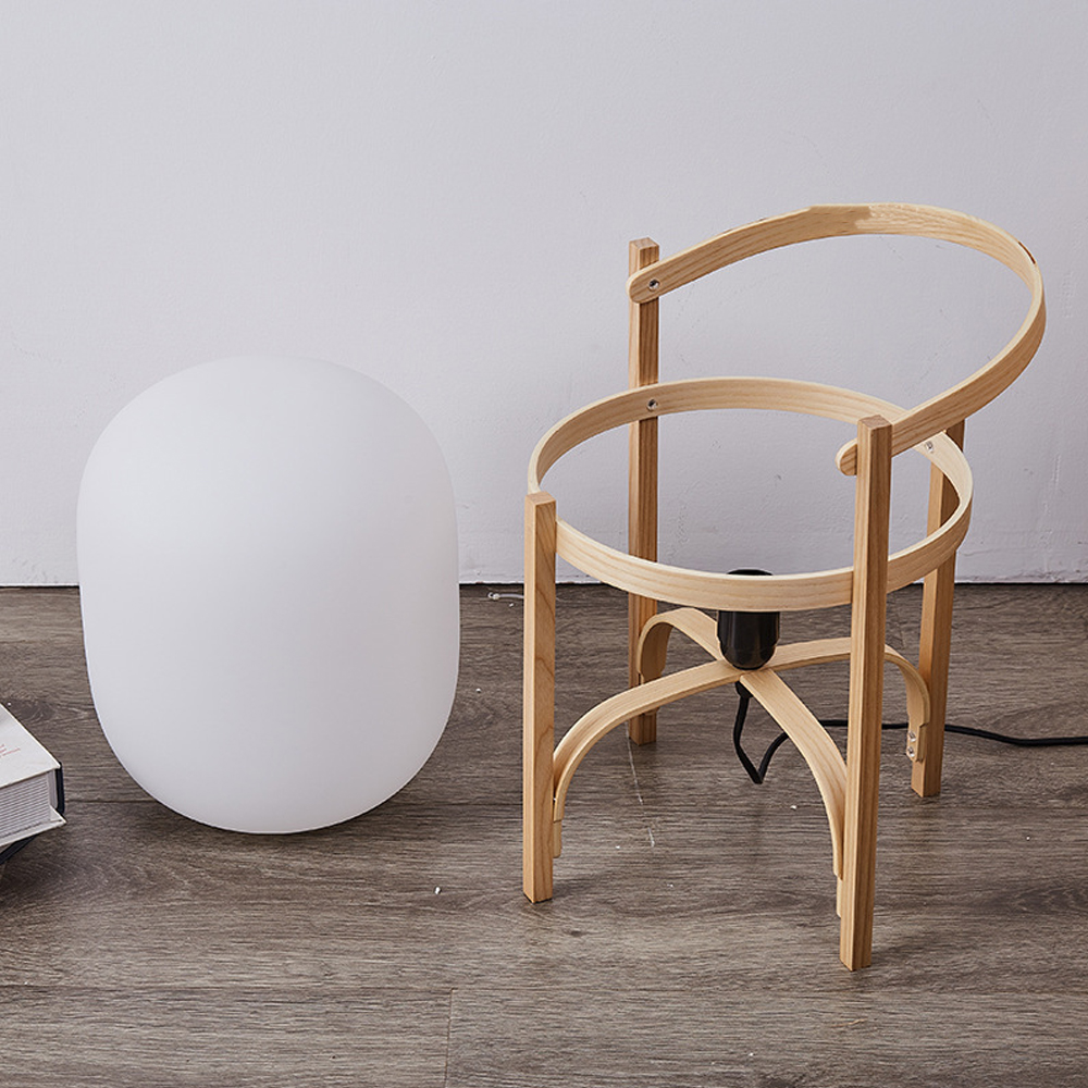 Simple Japanese Solid Wood Floor Lamp Designer Basket Glass Table Lamp Bedside Light