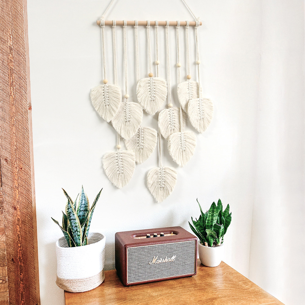 Bohemian Wall Decor Hand-woven Cotton Rope Leaf Tapestry Living Room Design
