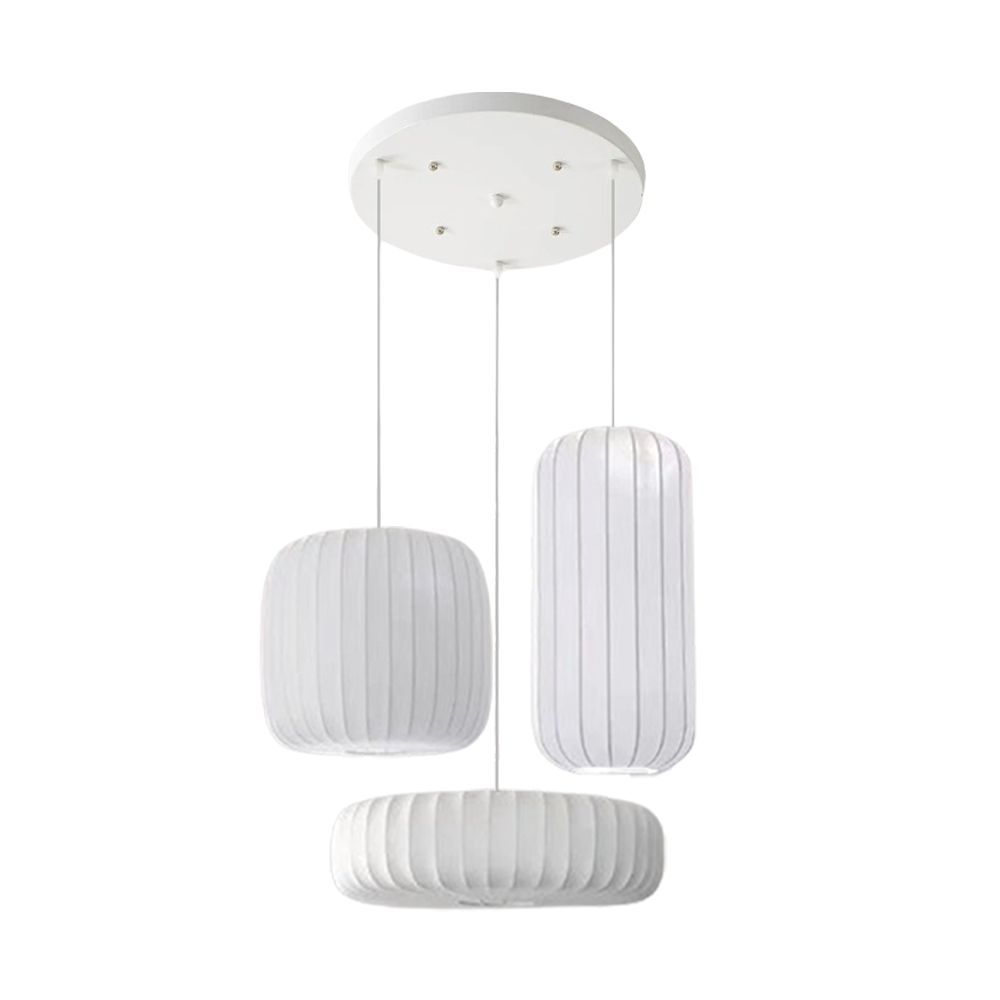 Wabi-Sabi Style Japanese Simple Imitation Silk Pendant Lights Living Room Combination Lamps