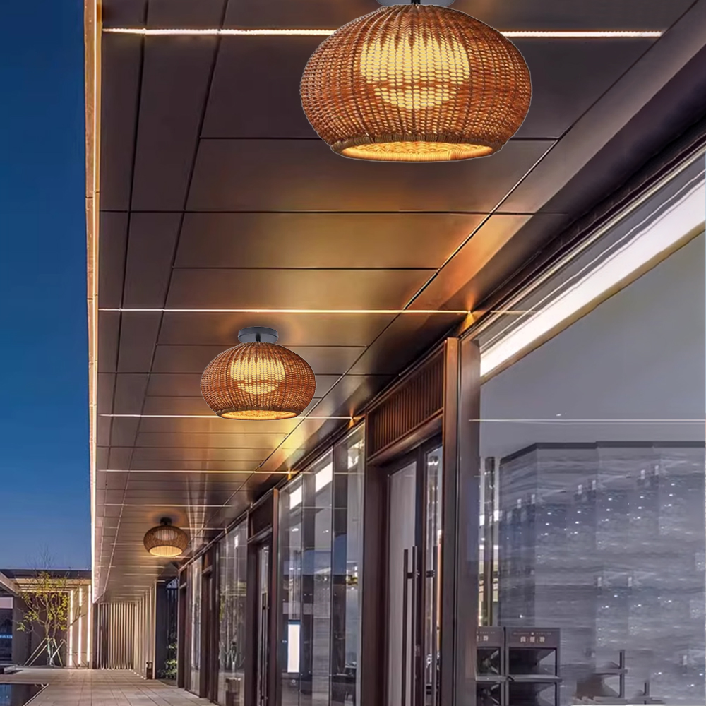 Outdoor Waterproof Pendant Light Homestay Rattan Lighting