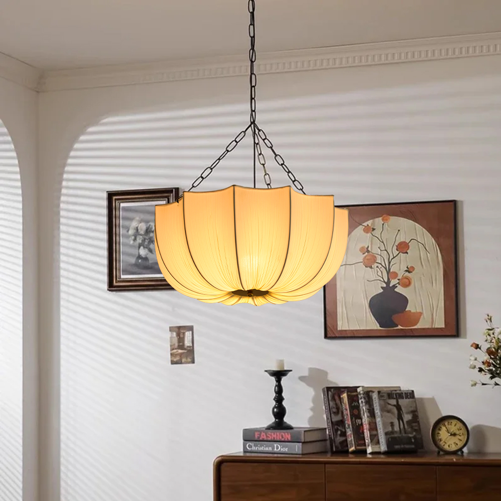 French Vintage Fabric Pendant Light Wabi-sabi Dining Room Decorative Lamps