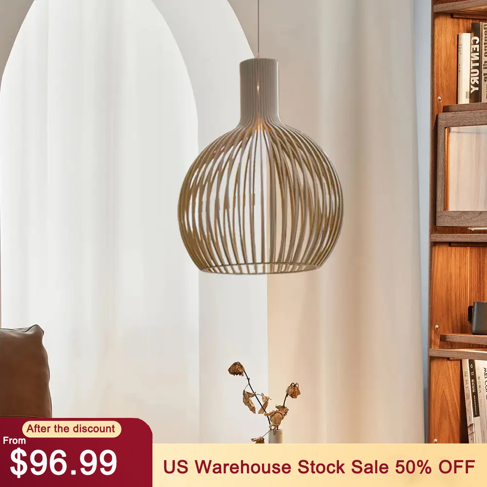 Birdcage White Wooden Chandelier Light for Dining Living Room